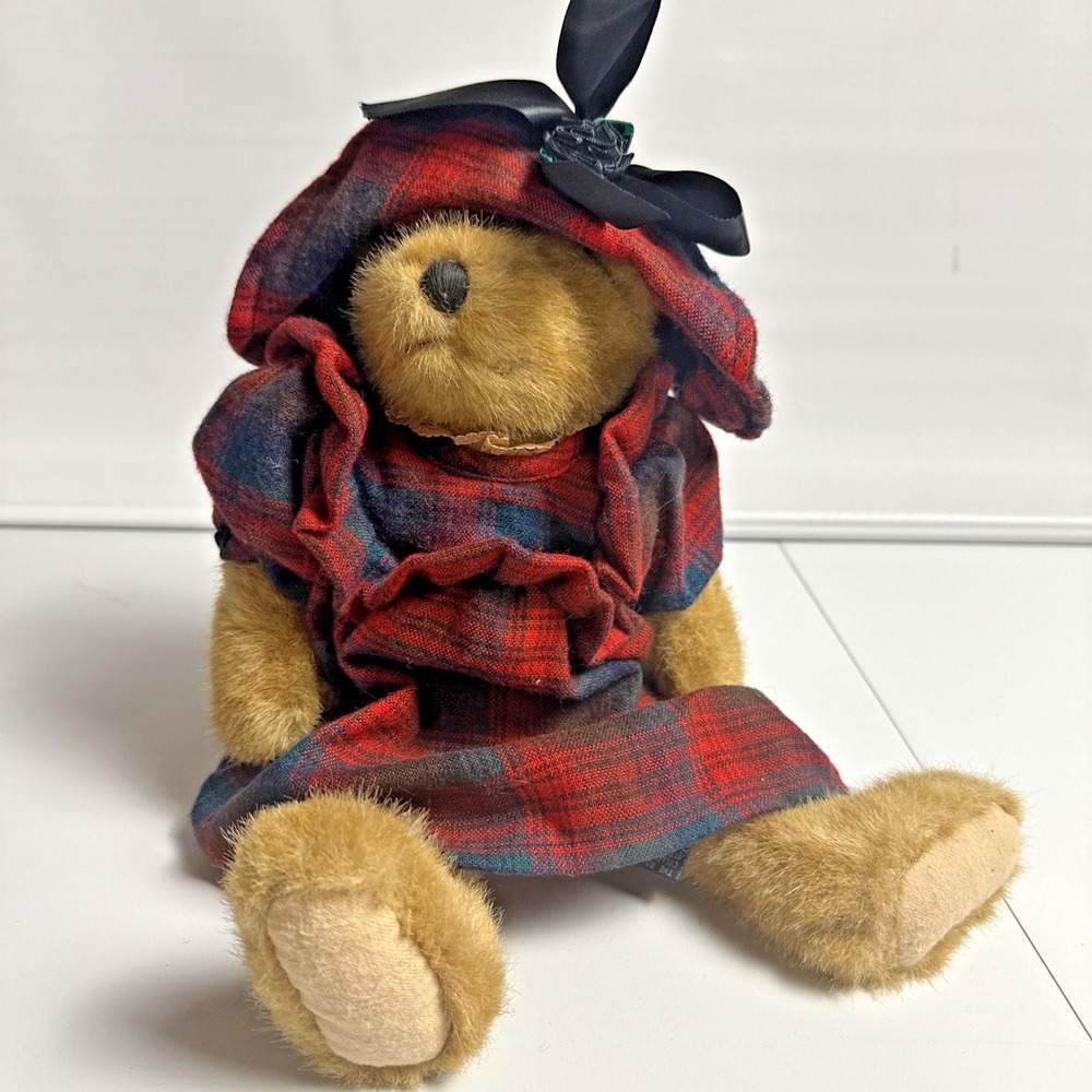 Boyds Bears Bearwear Eudora Plush Teddy Bear Red Tartan Plaid Hooded Cape w Tags